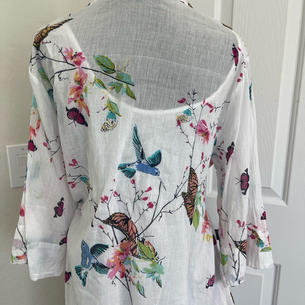 Cera Sheer butterfly Floral White Kimono summer Dress XL - Picture 9 of 12